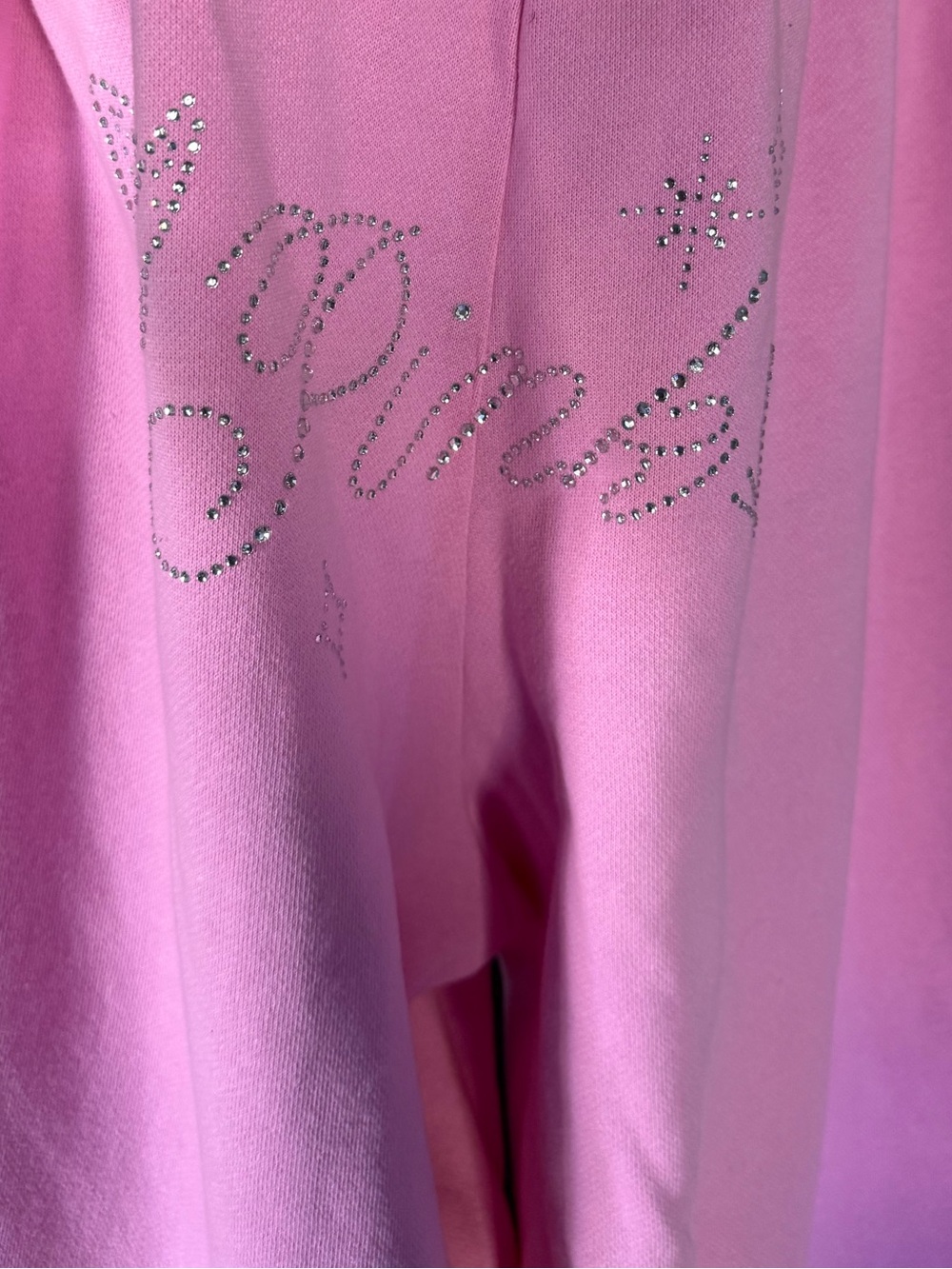 PINK Victoria's Secret pink sweatpants with Rhinestone Script sz XL